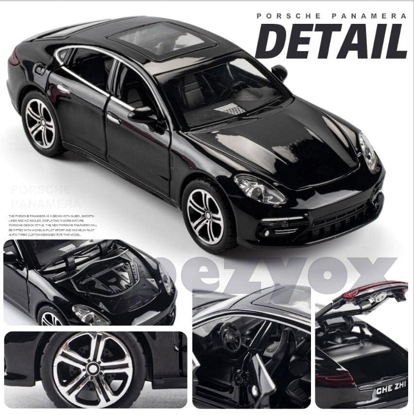 Image of PEZYOX 1:24 Porsche Panamera Diecast Metal Pullback Openable Doors Toy Cars with Flashing Light and Musical Sound for Gifts Toys for Kid (Black)