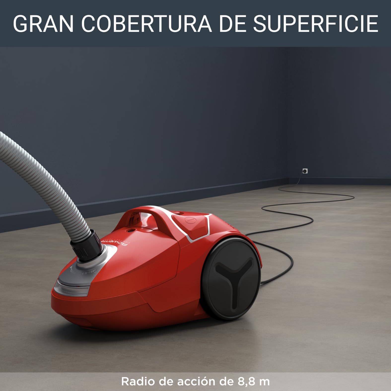 Rowenta Compact Power Parquet - Aspiradora con Bolsa, Motor de bajo Consumo 900 W, filtración Avanzada de 3 Niveles, Bolsa Hygiene+ de 3 L, diseño Compacto, Cepillo para parqué, Rojo (Reacondicionado)