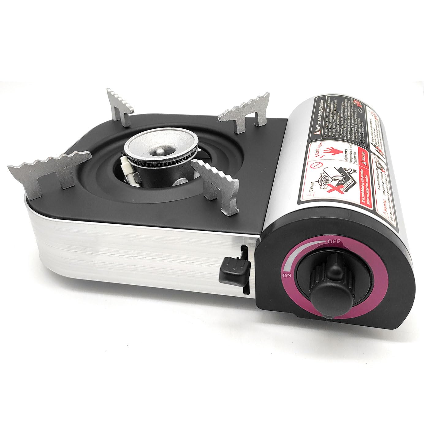 Tradineur - Cocina portátil a gas con un hornillo, 2100 W, bloqueo de seguridad, compatible con cartucho MSF-1A, camping, jardín, apagón - 24,5 x 17 x 8 cm