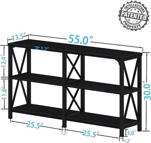 Miniatura 44 de IBF Mesa de entrada de granja, mesa consola larga rústica detrás del sofá, moderna mesa de sofá de madera de metal con estantes de almacenamiento,