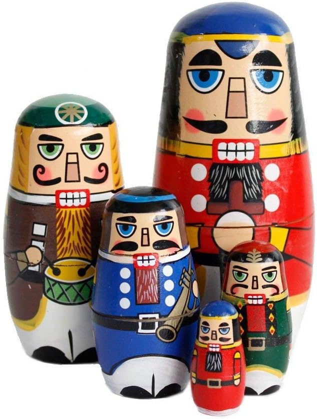 Oostifun Gobus Wooden Nesting Doll Walnut Soldier Russian Nesting Dolls Sets for Home Office Decoration Children Gifts (Nutcracker Soldier)