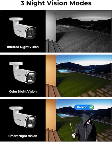 Miniatura 4 de H.VIEW Sistema de cámara de seguridad PoE de 5 mp, 6 cámaras IP PoE con cable de 5MP para exteriores, con detección inteligente de IA, NVR 4K 8CH