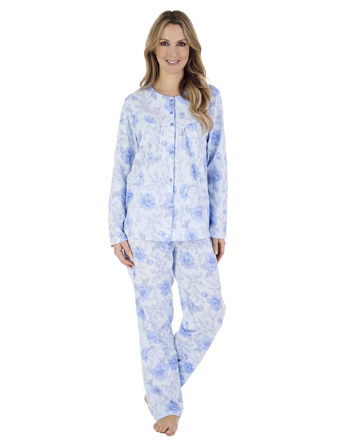 Slenderella Long Sleeve Jersey Pyjamas PJ04110 Blue 10-12