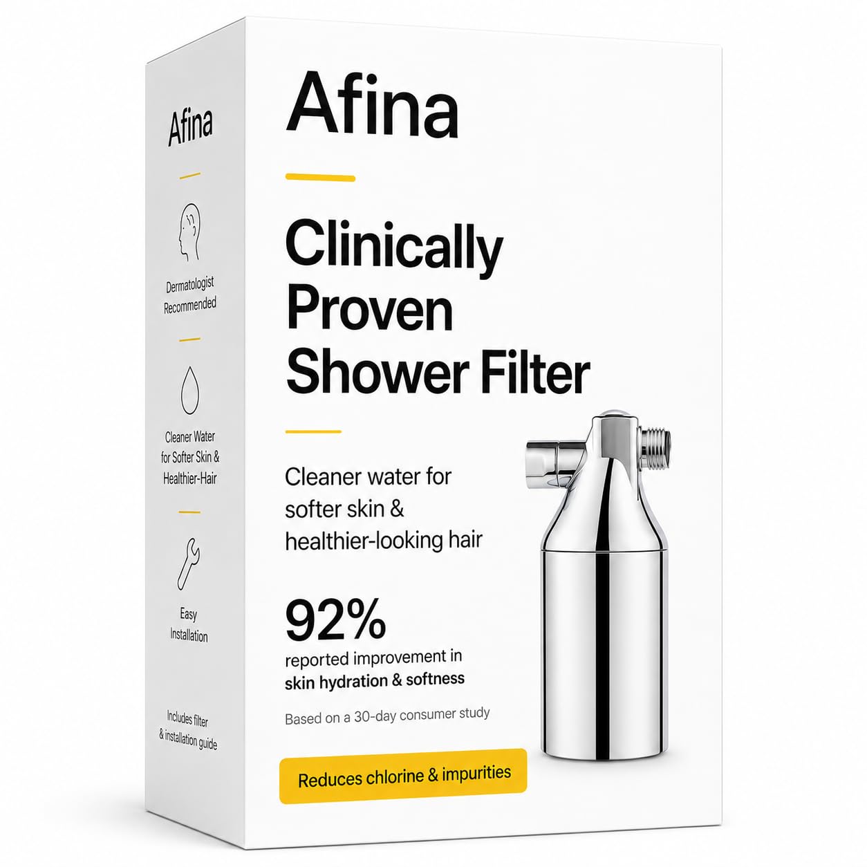 Afina Shower Filter – High Pressure Filtration for Healthier Hair & Skin, Reduces Hair Fall, Dry Itchy Skin, Dandruff, Eczema, Protects Colored Hair, Easy Install & Universal Fit, Chrome