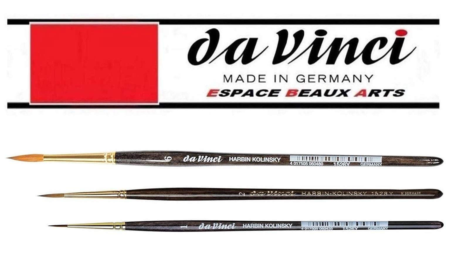 Da Vinci Série 1526Y Harbin-Kolinsky Künstlerpinselset-Pinsel 1,2,6. Made in Germany
