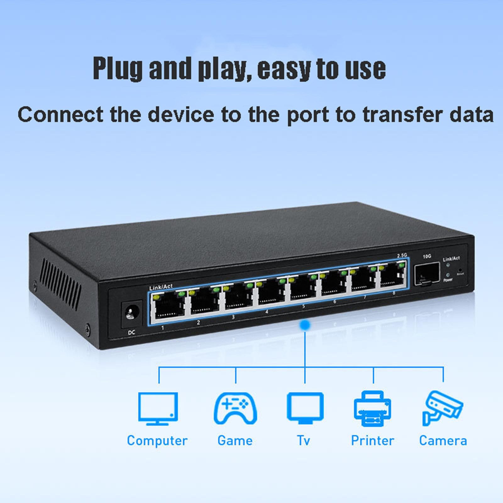 Jootoo Switch gestito in Rete a 8 Porte 2.5G Switch Ethernet con Porta Poe Splitter Internet hub Ottico Plug-And-Play 10G,A