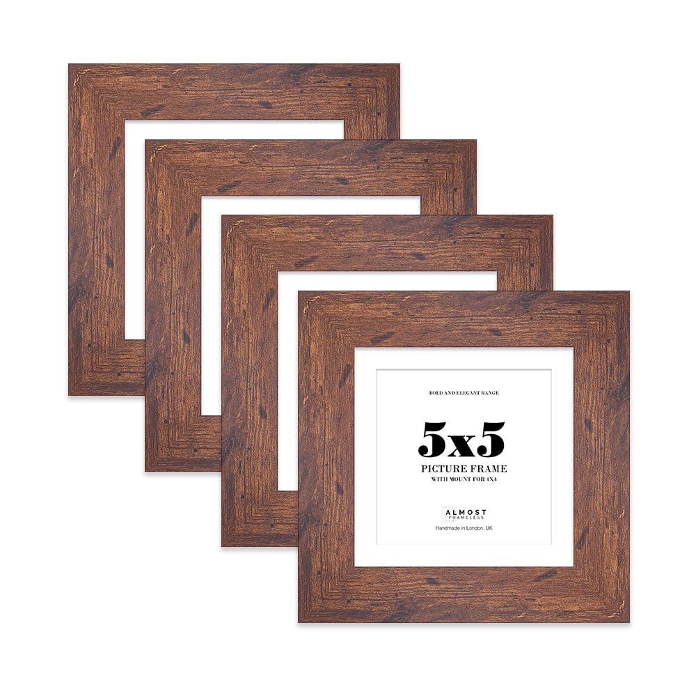 5x5" Rustic Wood Square Frame With Mount for 4x4" Pictures 28mm Edge Frame Display with Wall Hooks and Kickstand, 4 Pack โ image 1