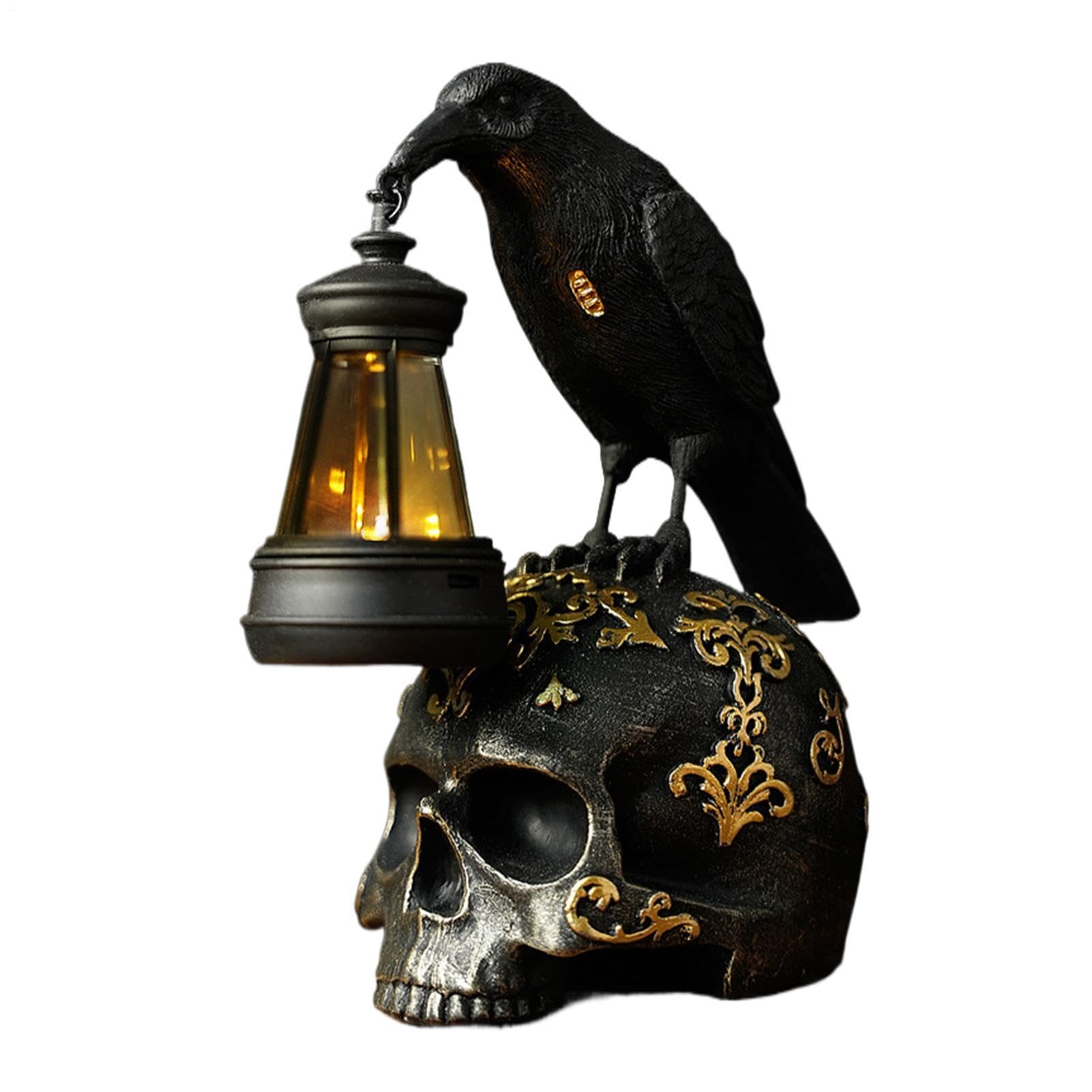 Statue de corbeau gothique en résine noire pour décoration d'Halloween