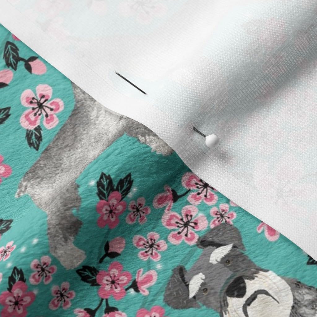 Spoonflower Fabric - Schnauzer Dogs Cherry Blossom Spring Cute Turquoise Schnauzers Pet Printed on Minky Fabric by The Yard - Sewing Baby Blankets Quilt Backing Plush