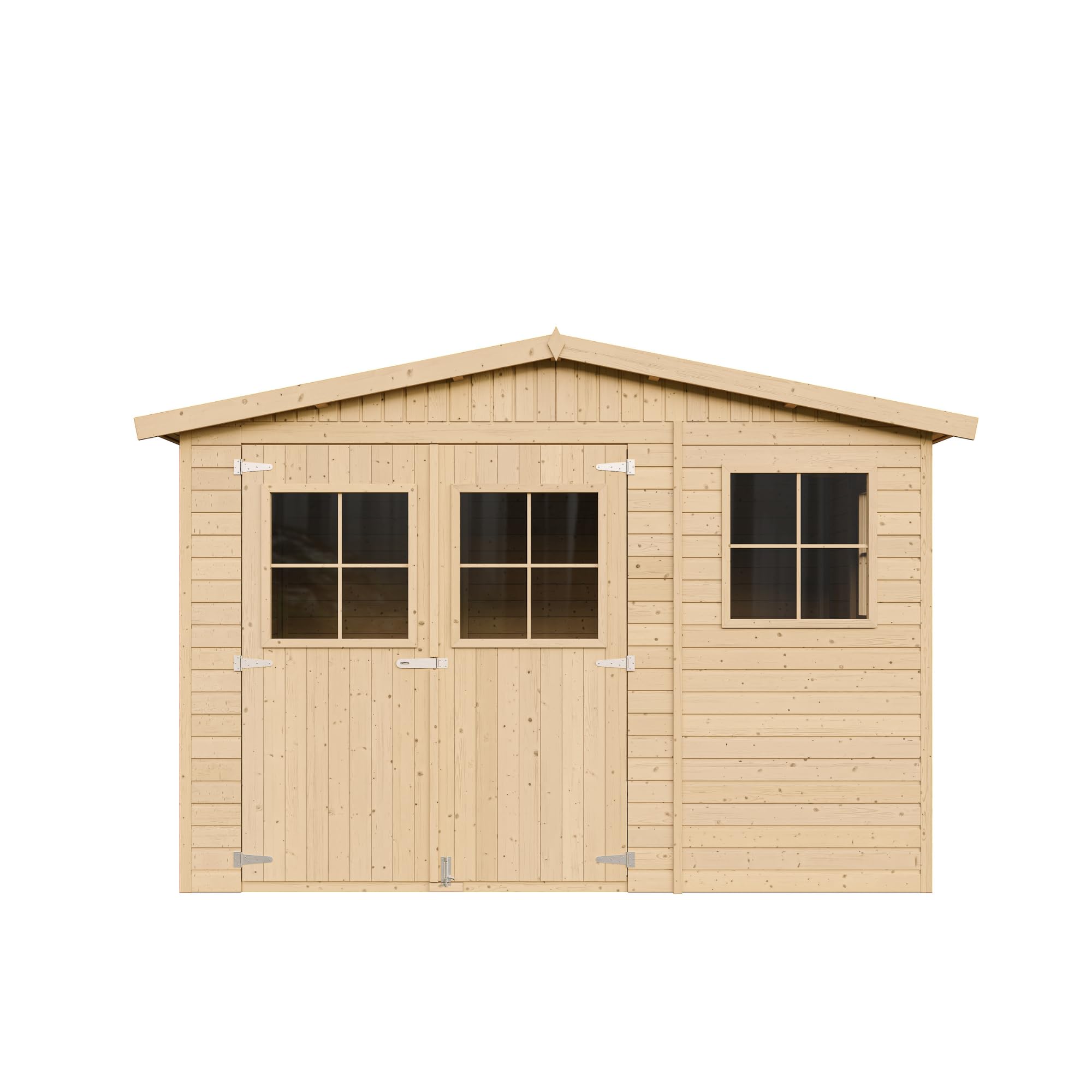 Timbela M335+M335G Drewniana szopa ogrodowa, schowek z oknami, 226 (wys.) x 318 x 320 cm/ 9 m², naturalne drewno, warsztat, na rowery, narzędzia