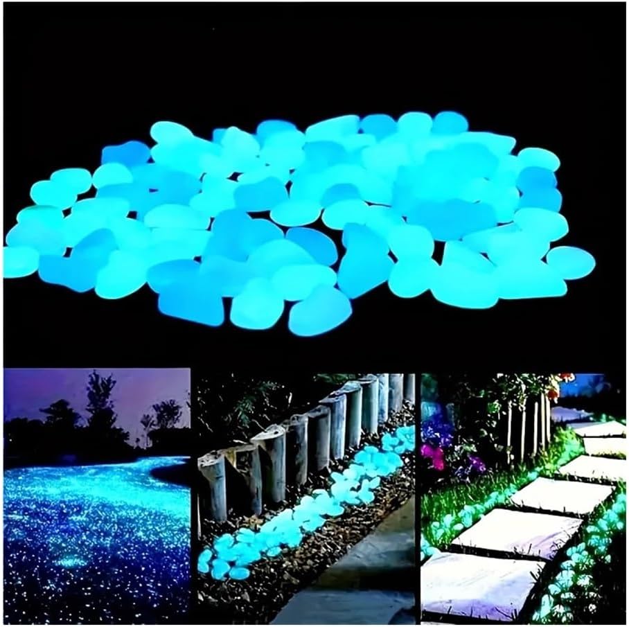 500Pcs Luminous Resin Pebbles Glow in The Dark Decorative Stones for Garden Path Landscape Aquarium Ornament