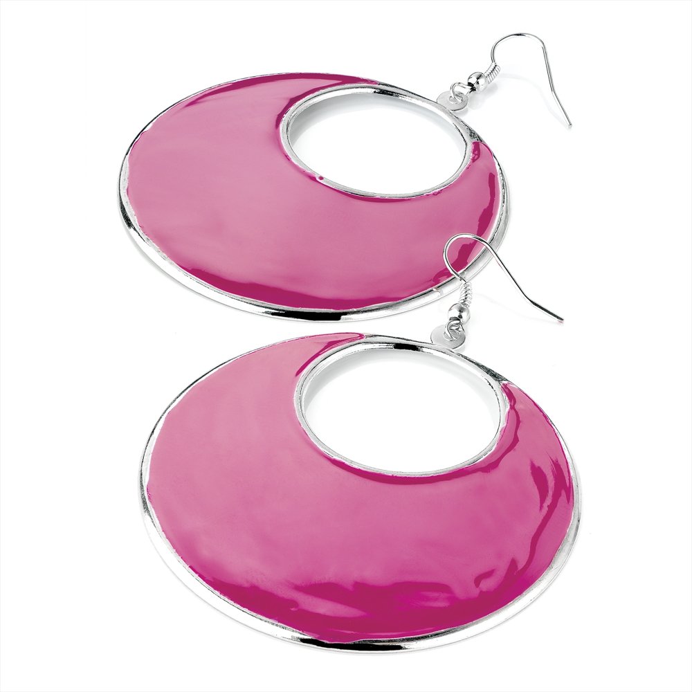 ER24501 Silver Colour Fuchsia Pink Enamel Earrings Wedding Party Prom