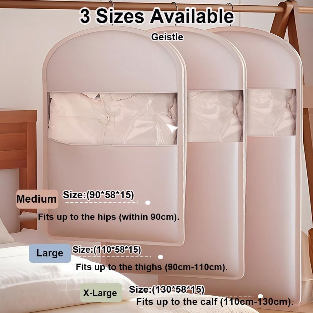Lot de 3 sacs à vêtements à suspendre avec fermeture éclair auto-compression, organiseurs de placard pour manteau en duvet, sacs de rangement sous vide (beige, (taille M + L + XL)