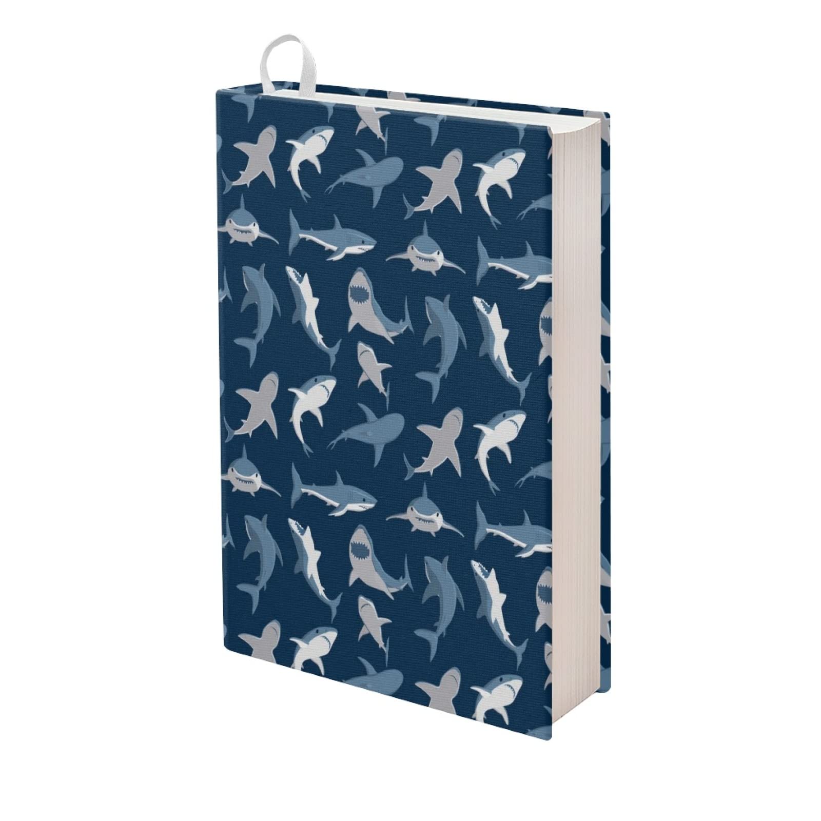 Kuiaobaty Sharks Patterned Cloth Book Cover for Novel, Notebook, Sea Fishes Print Notepad Slip on Jacket Washable Fabric — image 1