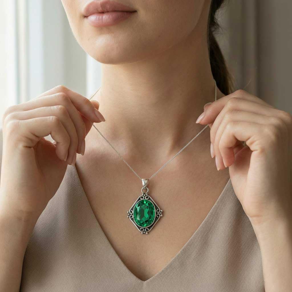 JEWELOPORIUM Boho Handmade Jewelry Chunky Natural Gemstone Labradorite, Turquoise, Crystal, Amethyst Oval 925 Sterling Silver Overlay Pendant Necklace For Women