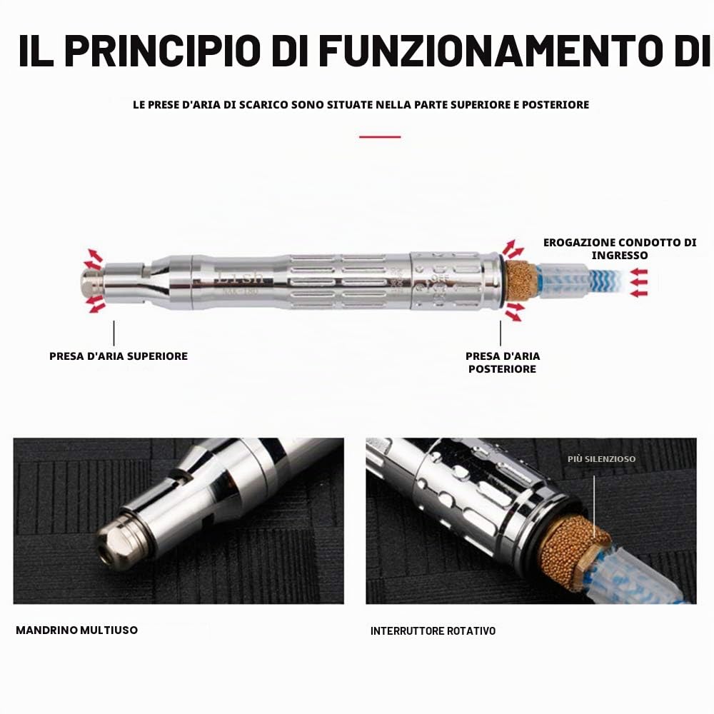 Oudtinx Micro smerigliatrice pneumatica, stile matita | 65.000 giri/min | capacità 3 mm