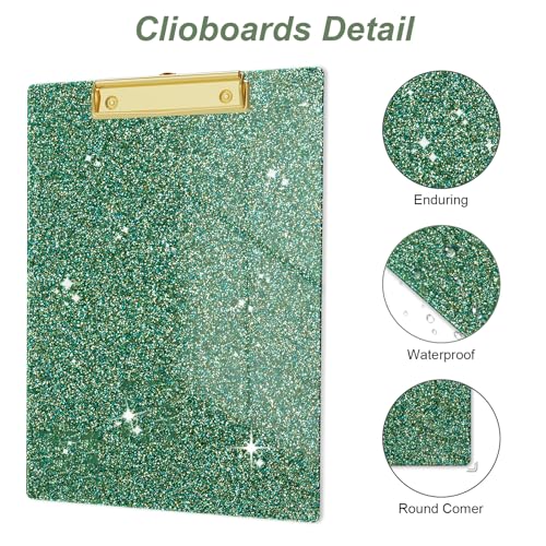 Image of Acrylic Confetti Clipboards, Sparkly Clip Board with Low Profile Gold Clip, Designed for Classroom School and Office Use, A4 Letter Size 9 x 12.5 in, Green