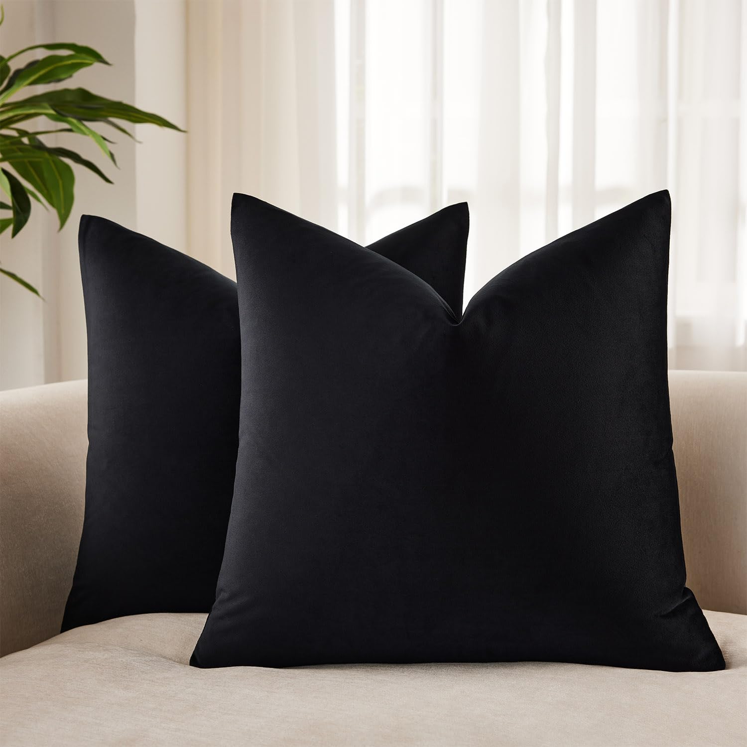 JUSPURBET 28x28 Euro Velvet Throw Pillow Covers Set of 2,Black