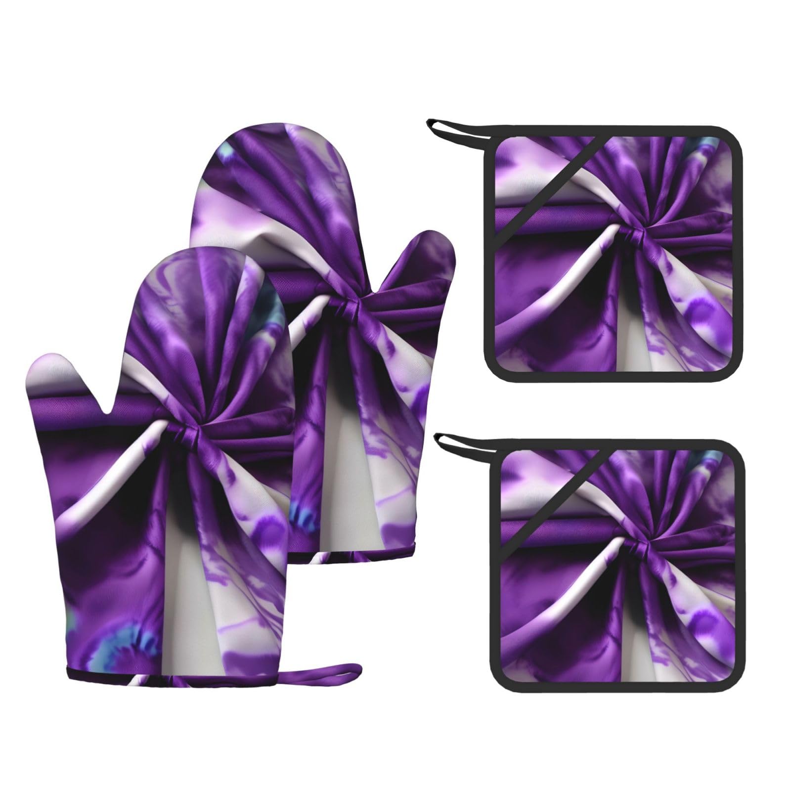 Gants de cuisine en silicone durables et esthétiques violet à motif floral lot de 4