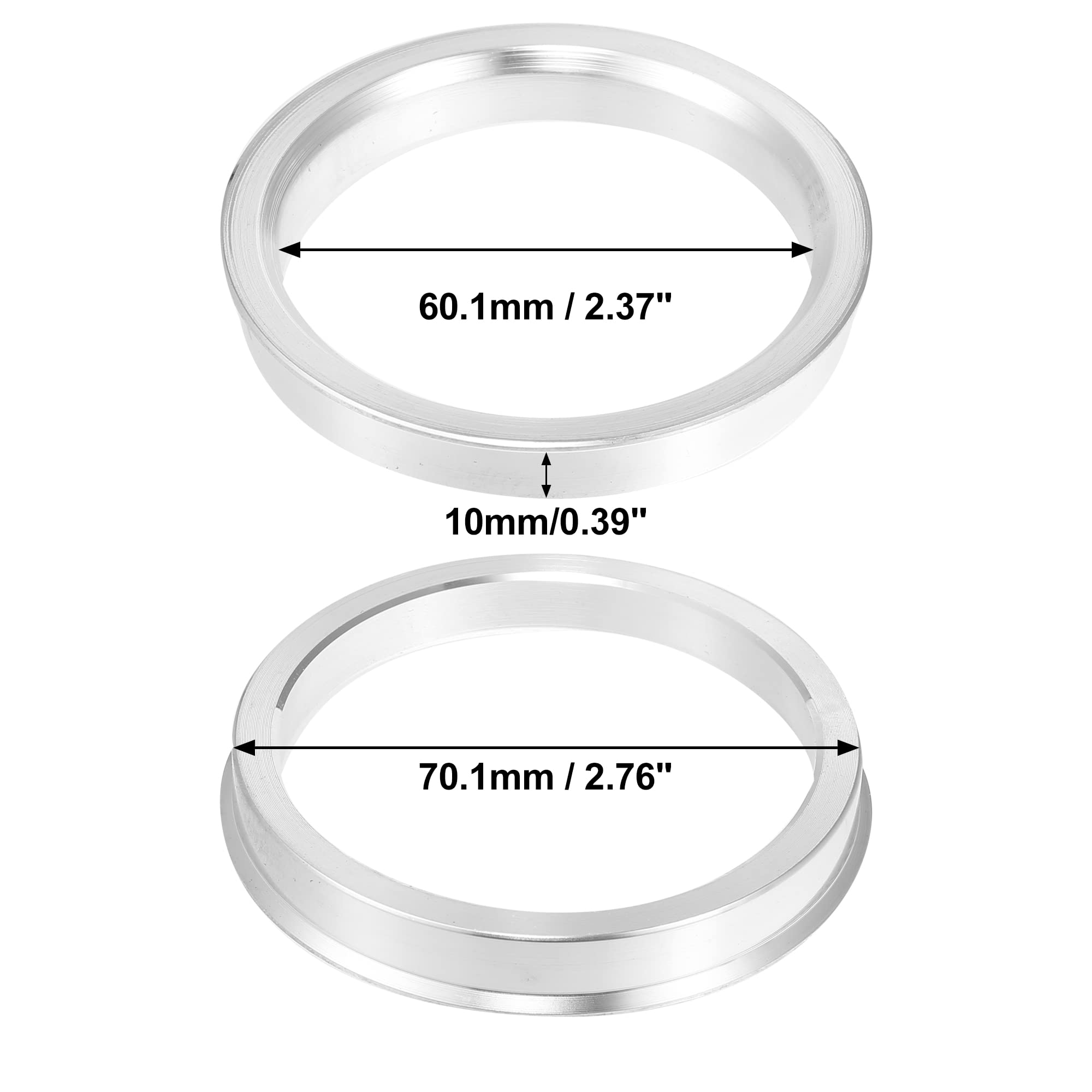 X AUTOHAUX Bague De Centrage Argentée 4pcs pour Voiture en Aluminium | Diamètre Extérieur 70.1mm, Diamètre Intérieur 60.1mm, Épaisseur 10mm, Usinage De Précision, Anti-Vibration