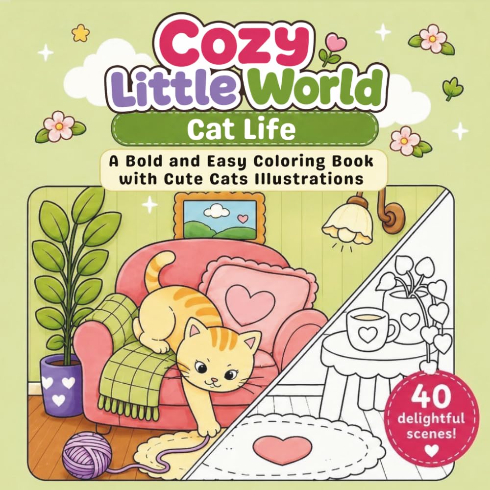 Cozy Little World - Cat Life: A Bold and Easy Coloring Book with Cute Cats Illustrations