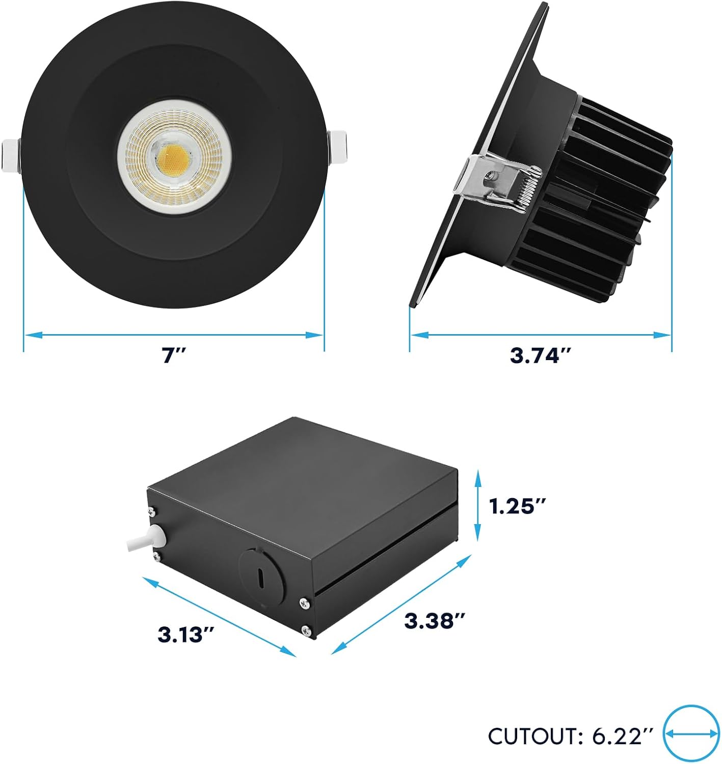 LUXRITE 6 Inch LED Recessed Light, Regressed Spotlight with Round Black Interchangeable Trim, 22W, 1800LM, 5CCT 2700K–5000K, 60° Beam, Dimmable, Twist-N-Lock, CRI90, Wet & IC Rated, ETL (4 Pack)