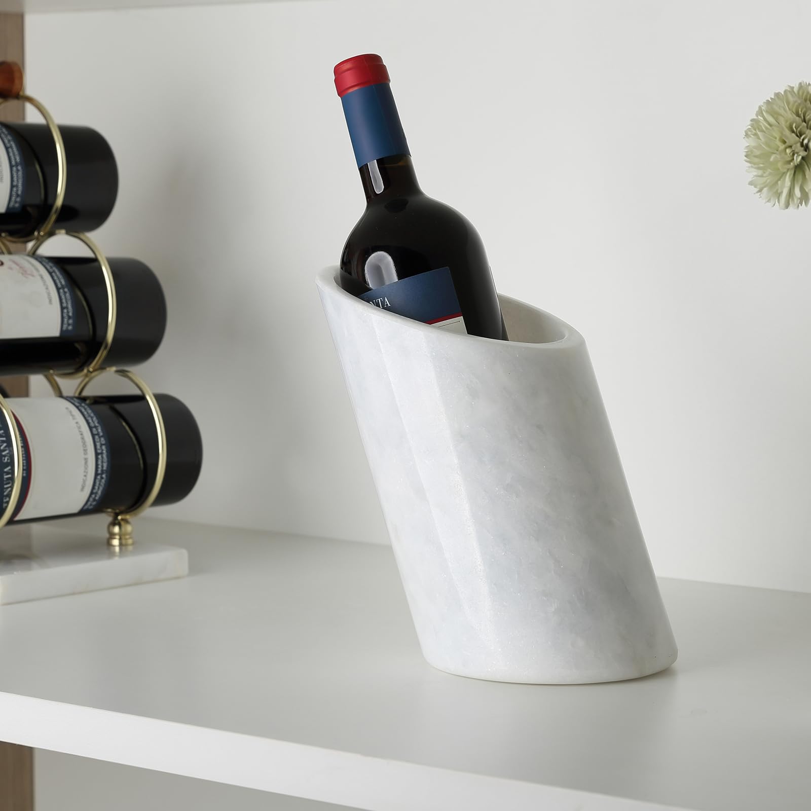 Enfriador de botellas de vino de mármol, enfriador portátil de mesa para champán para cóctel, fiesta, cena, oblicuo
