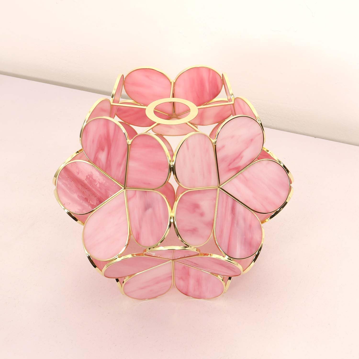 Bieye S10965 Tiffany Style Stained Glass Flower Petal Lampshade (Pink, 12