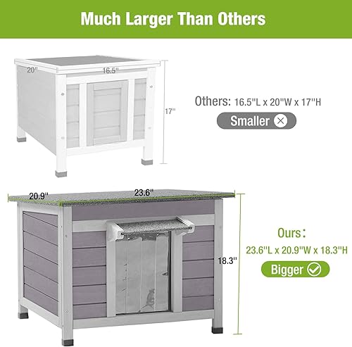 Miniatura 2 de GUTINNEEN Casa para gatos al aire libre Conejera de madera para conejos, refugio para gatos salvajes, jaula de conejo, hábitat de conejillo de