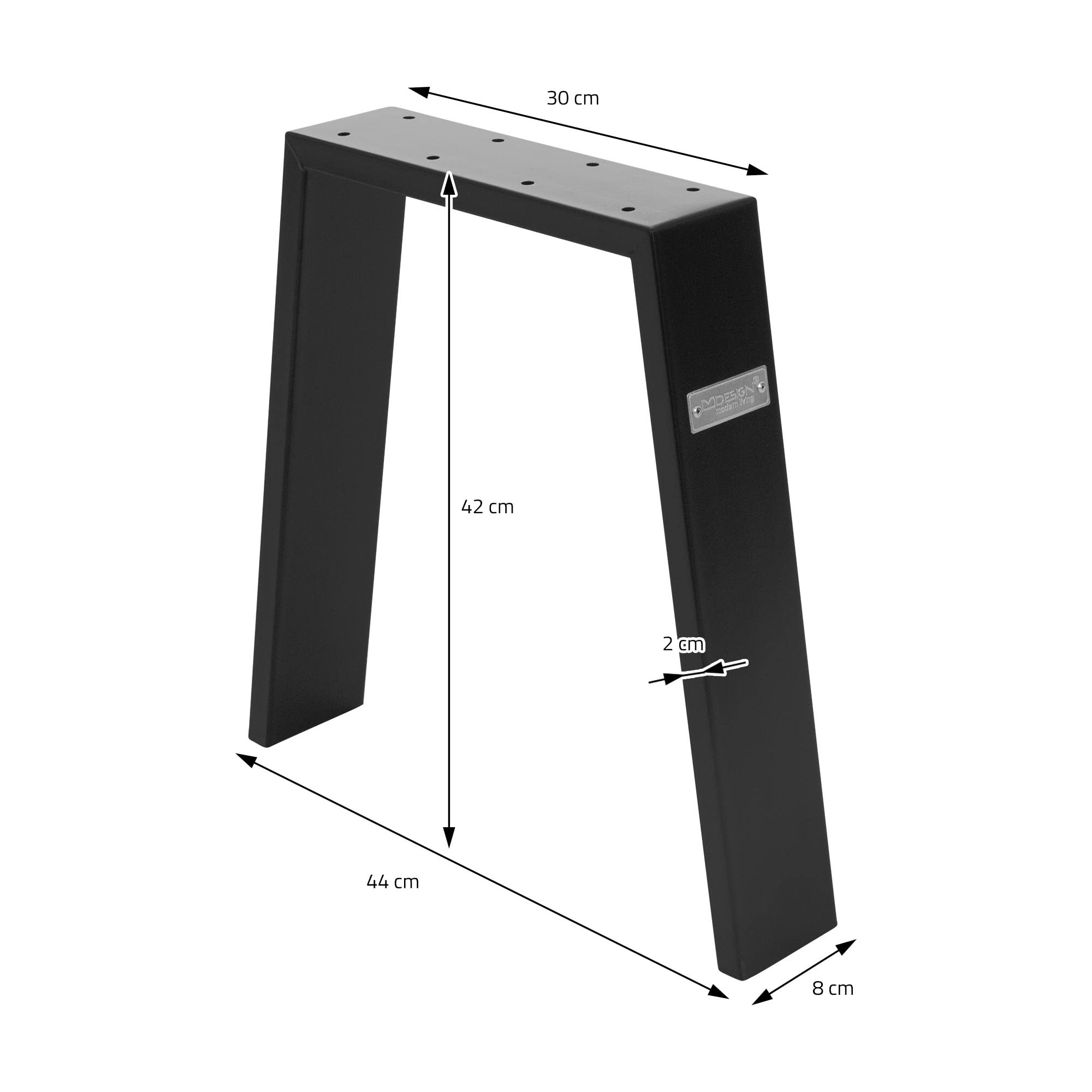 ML-Design Jeu 2X Pieds de Table Loft 44x42 cm, Noir, Profil 8x2 cm, Acier, Design Industriel, Forme en U, Piètement de Table Métal Scandic, Profilés Carrés, Patins de Meuble, Table Basse, Banquette