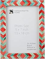 Handicrafts Home Handmade Bone Inlay 5x7 Picture Frame Green Red Chevron Mosaic Boho Coastal Gallery Wall Decor