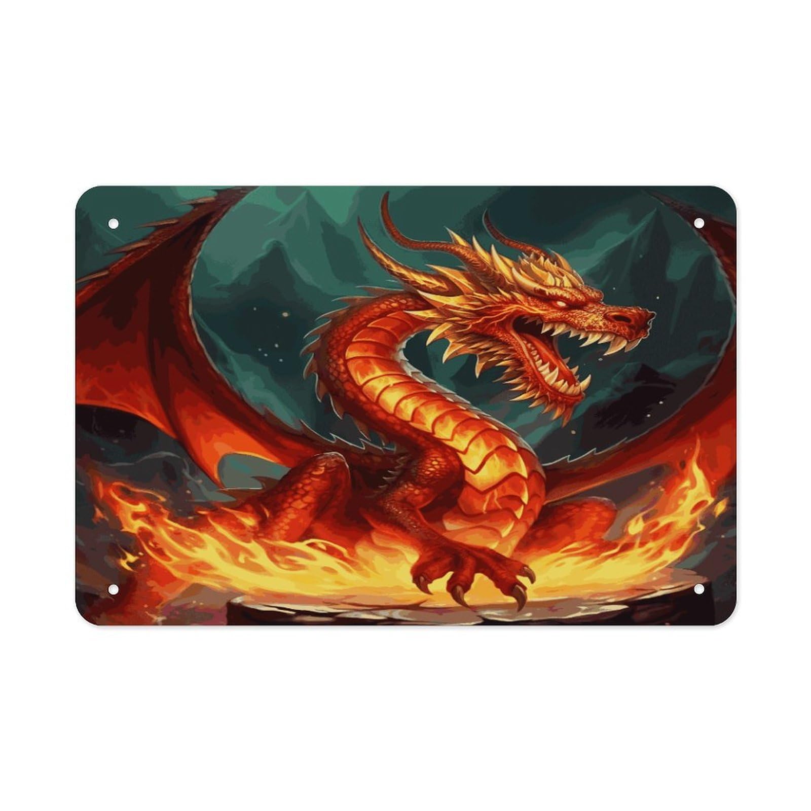 Fodpand Style Dragon King In Fire Wall Art Metal Signs Tin Sign