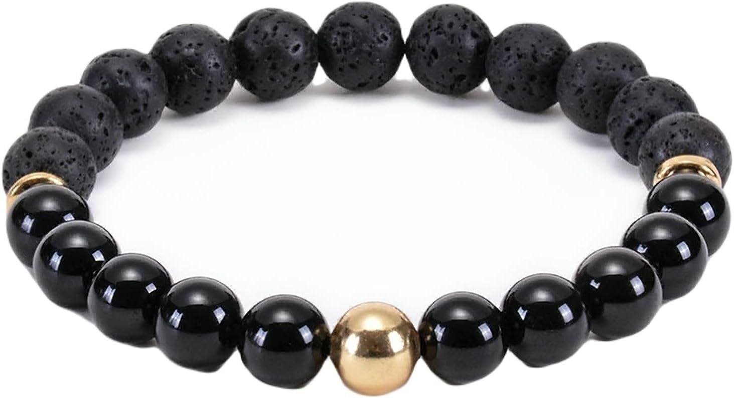 Damenschmuck, Damen-Armband mit Diffusor für ätherische Öle, Lavastein, 8 mm Naturstein, elastische Armbänder für Herren, 17 cm, Schmuck