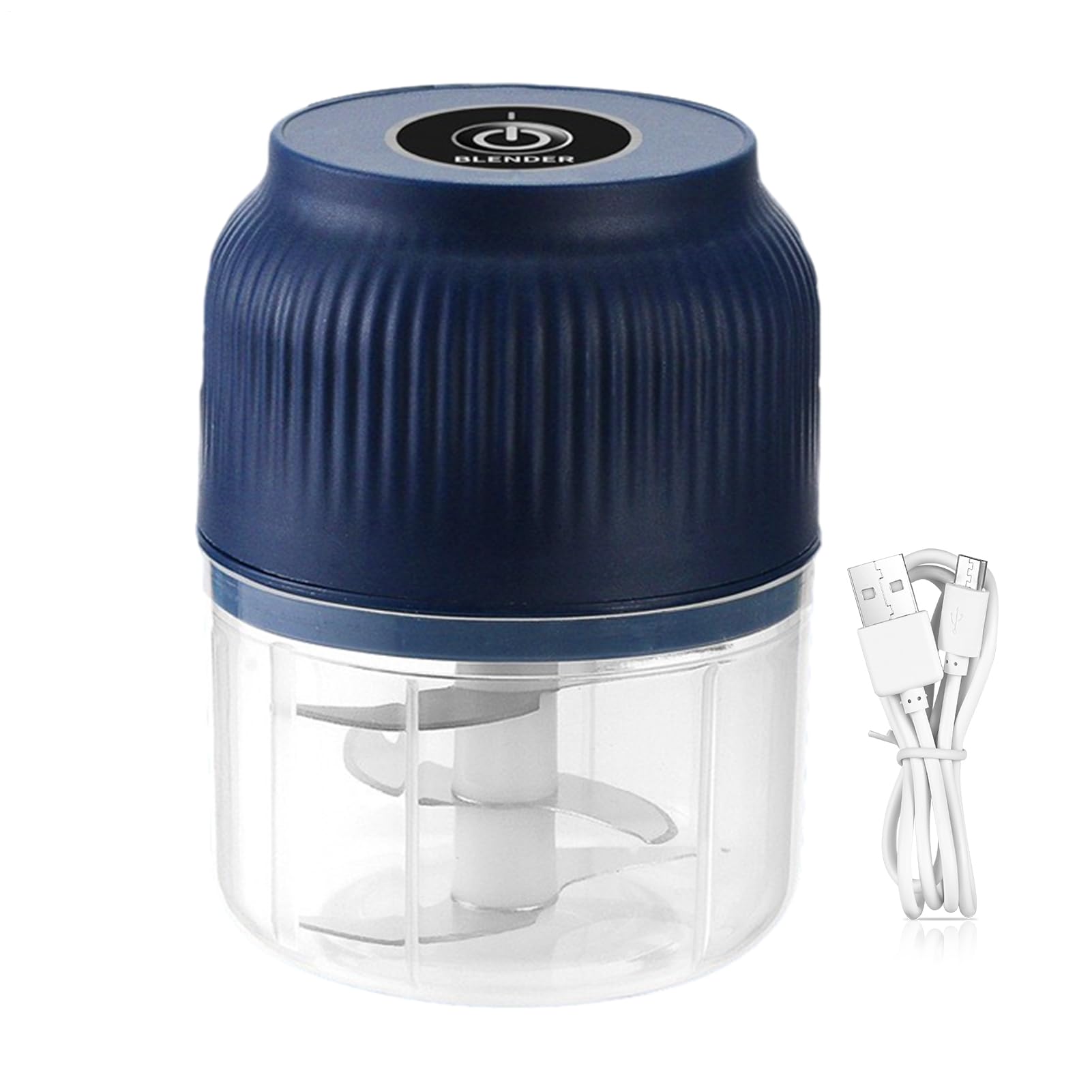 Picadora de ajo eléctrica de metal de 12 x 8 cm, con carga USB, procesador de alimentos portátil y licuadora de alimentos con acero inoxidable para calabaza, cerdo, patatas y pimientos, 300 ml