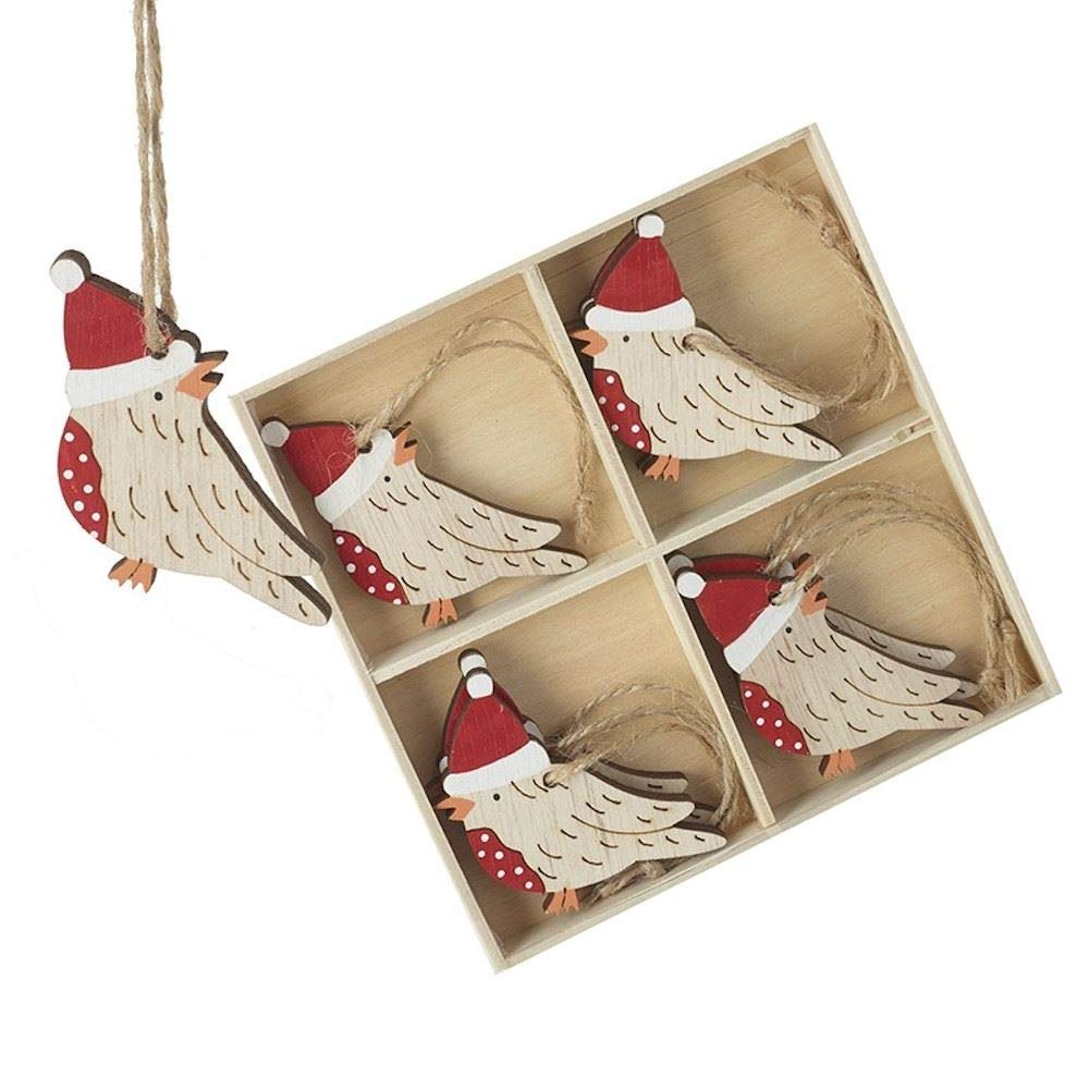 Luck And Luck Brown Wooden Christmas Hanging Bird Tree Decorations X 8