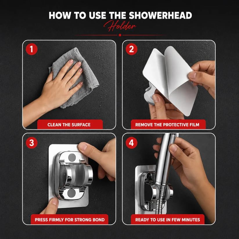 Image of Self Adhesive Jet Spray & Hand Shower Holder for Bathroom | No Drill Wall Mount | Chrome Finish ABS Health Faucet Bracket Adjustable Tilt | Waterproof, Rust Resistant