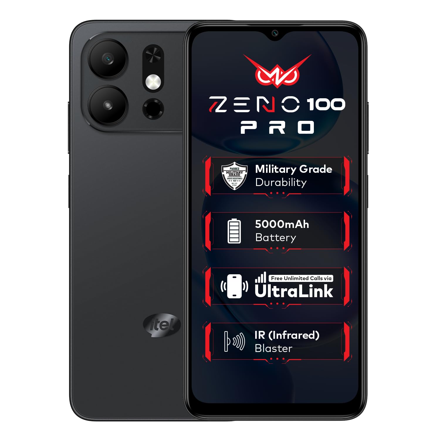 zeno 100 pro | 3gb ram + 5gb virtual ram, 64gb storage | 5000mah battery | unisoc octa-core processor | dts sound | military grade protection | 6.6" 90hz hd+ display | android 15 go | natural black