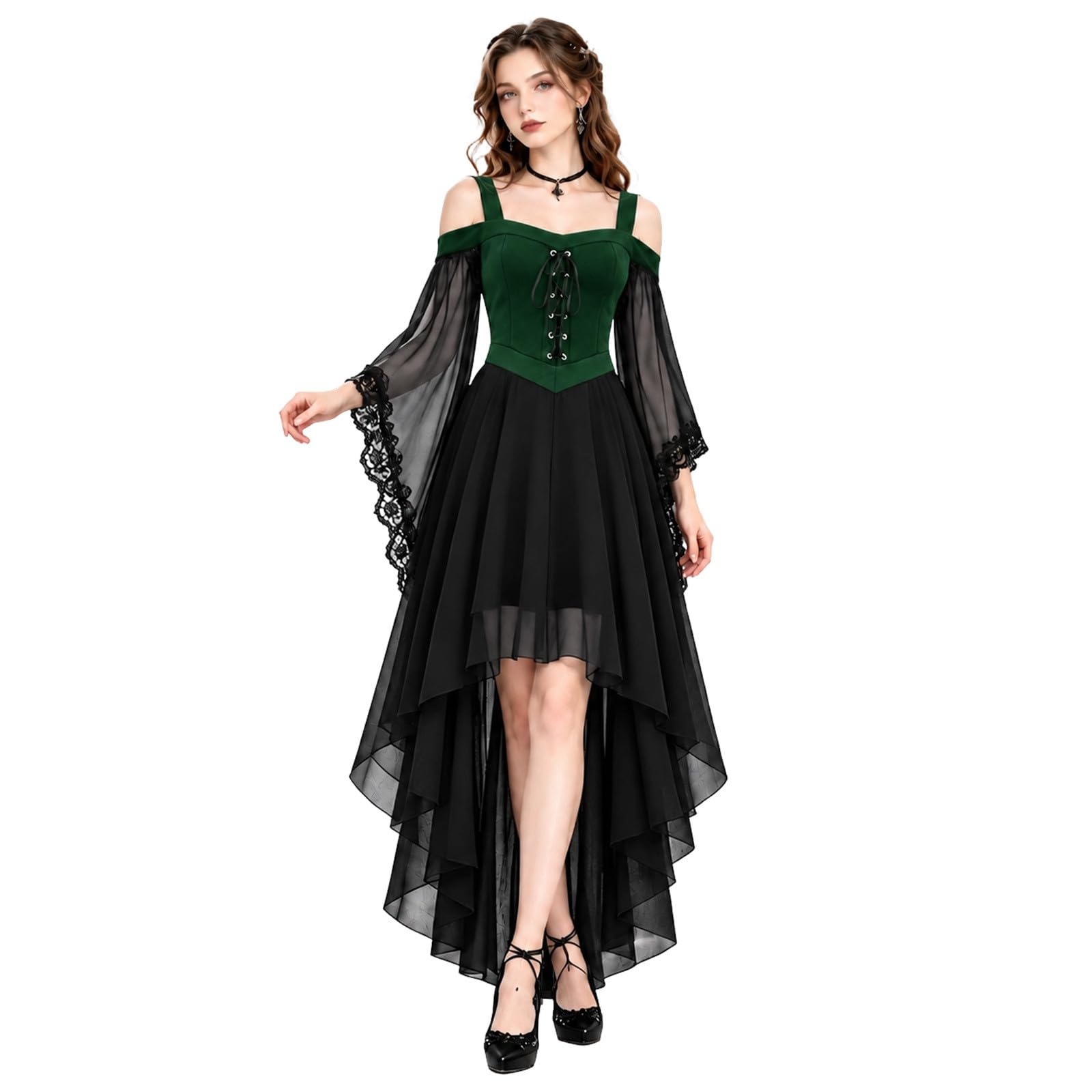 Modaworld Halloween Costumes for Women Butterfly Sleeve Sexy Lace Gothic Dresses Medieval Dress for Carnival Halloween Party — image 1