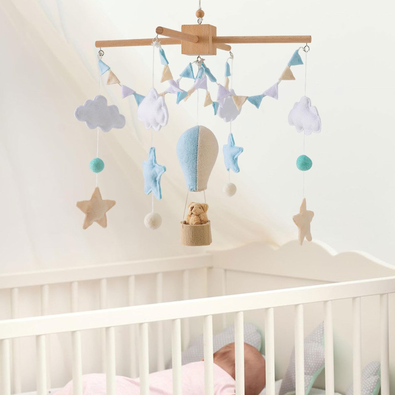 Mobile per Culla Ornamento Pendolo in Feltro E Legno Campanello Decorazione Appesa Sfera Giocattolo Cameretta Adatto a Neonati Bambini Regalo, Stile a