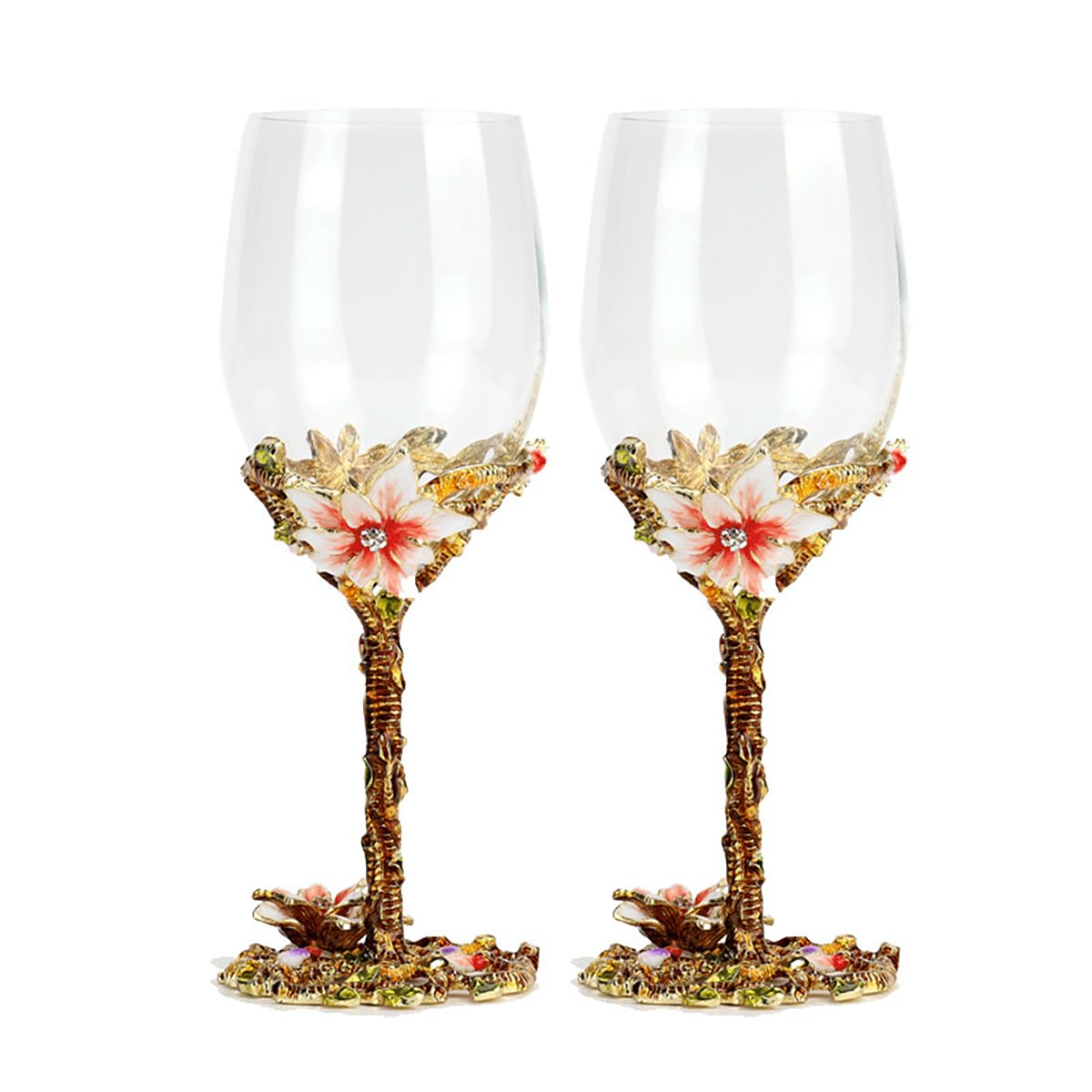 Verres à vin en émail fait main sans plomb à long pied floral