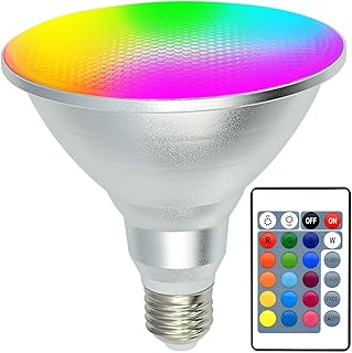 PAR38 RGB Spotlight E26 LED Flood Light Bulb 30W, Kuniwa IP65 Waterproof Dimmable Color Changing Light Bulb with Remote Control for Indoor/Outdoor Home Room Party Decoration, RGB+Daylight(5000K)