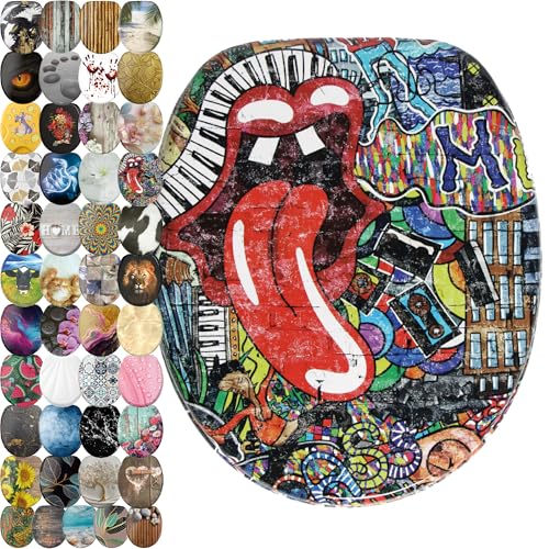 Sanilo Abattant WC frein de chute, Grande sélection de lunettes de toilette avec abaissement automatique, Fixation facile (Graffiti)