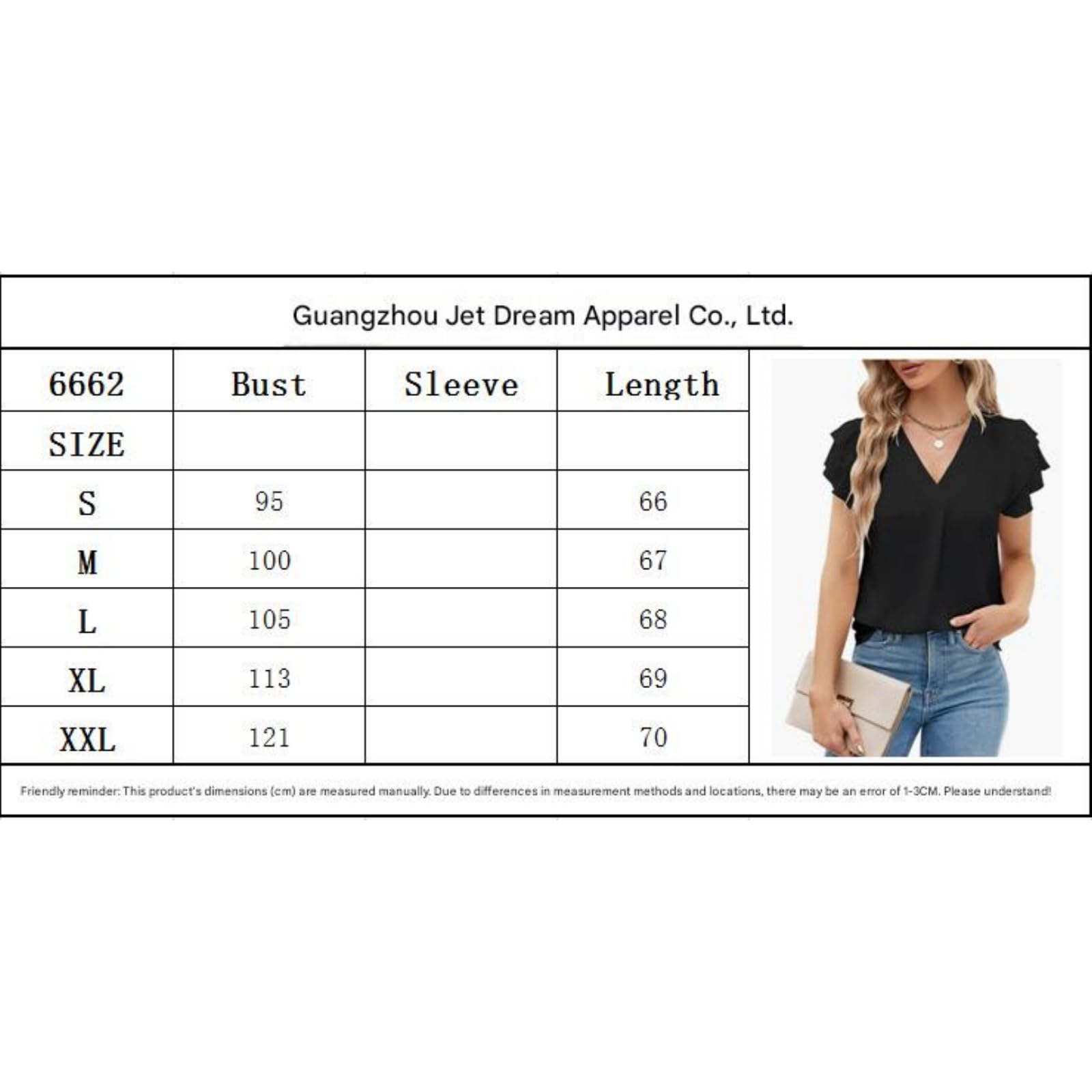 Maniche Lunghe da Donna Camicetta Estiva A Corte in Chiffon con Scollo V E Volant-Nero-m