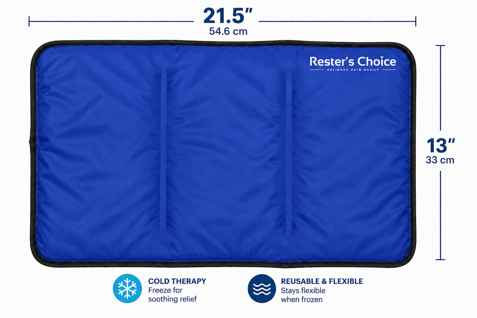 Rester's Choice Ghiaccio in gel extra large (33 cm x 54,6 cm), riutilizzabile, flessibile, resistente, ideale per schiena, spalle, ginocchia (colore blu, 1 pezzo, XL)