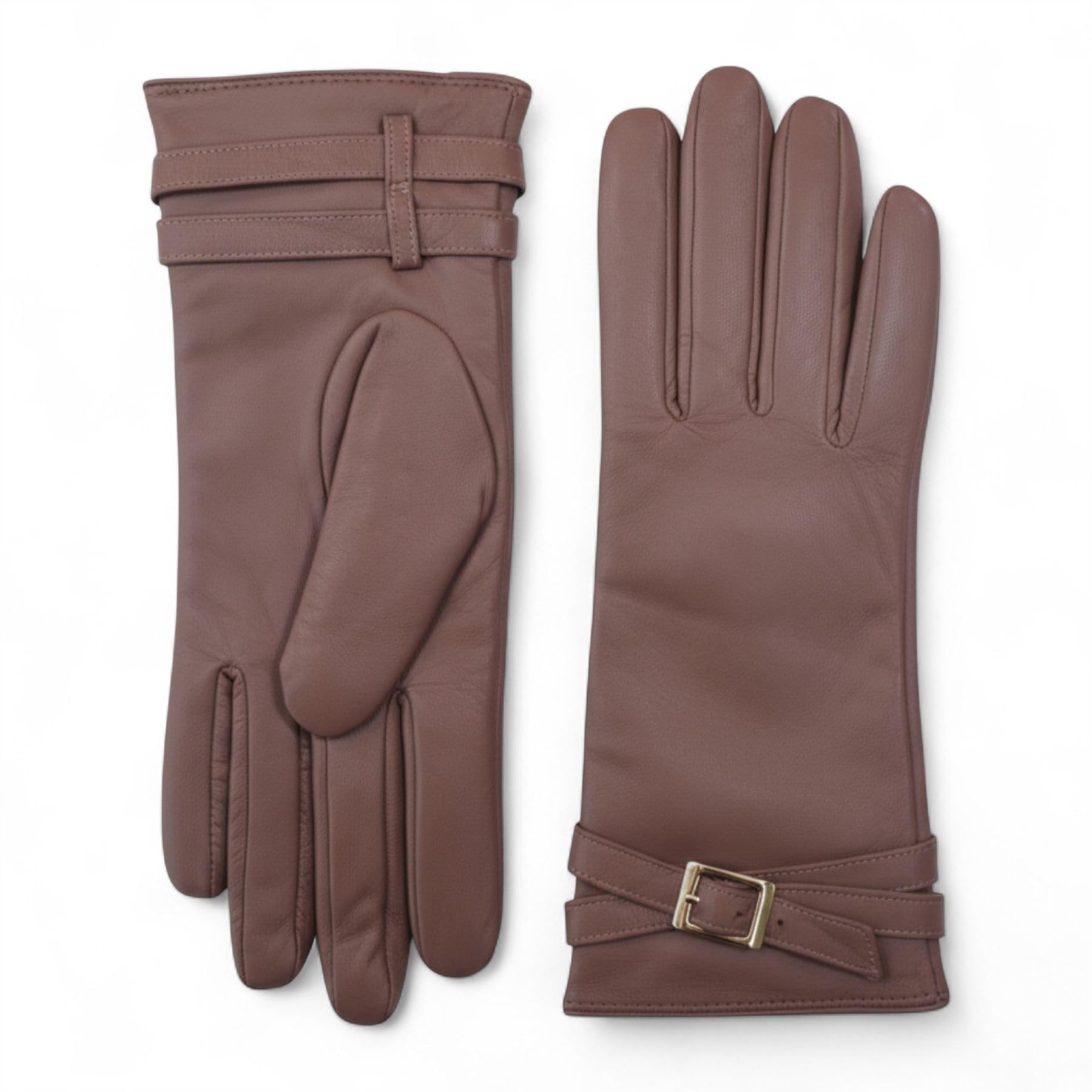 Infinity Leather Women's Beige Genuine Leather Adjustable Wrist Buckle Gloves - Small