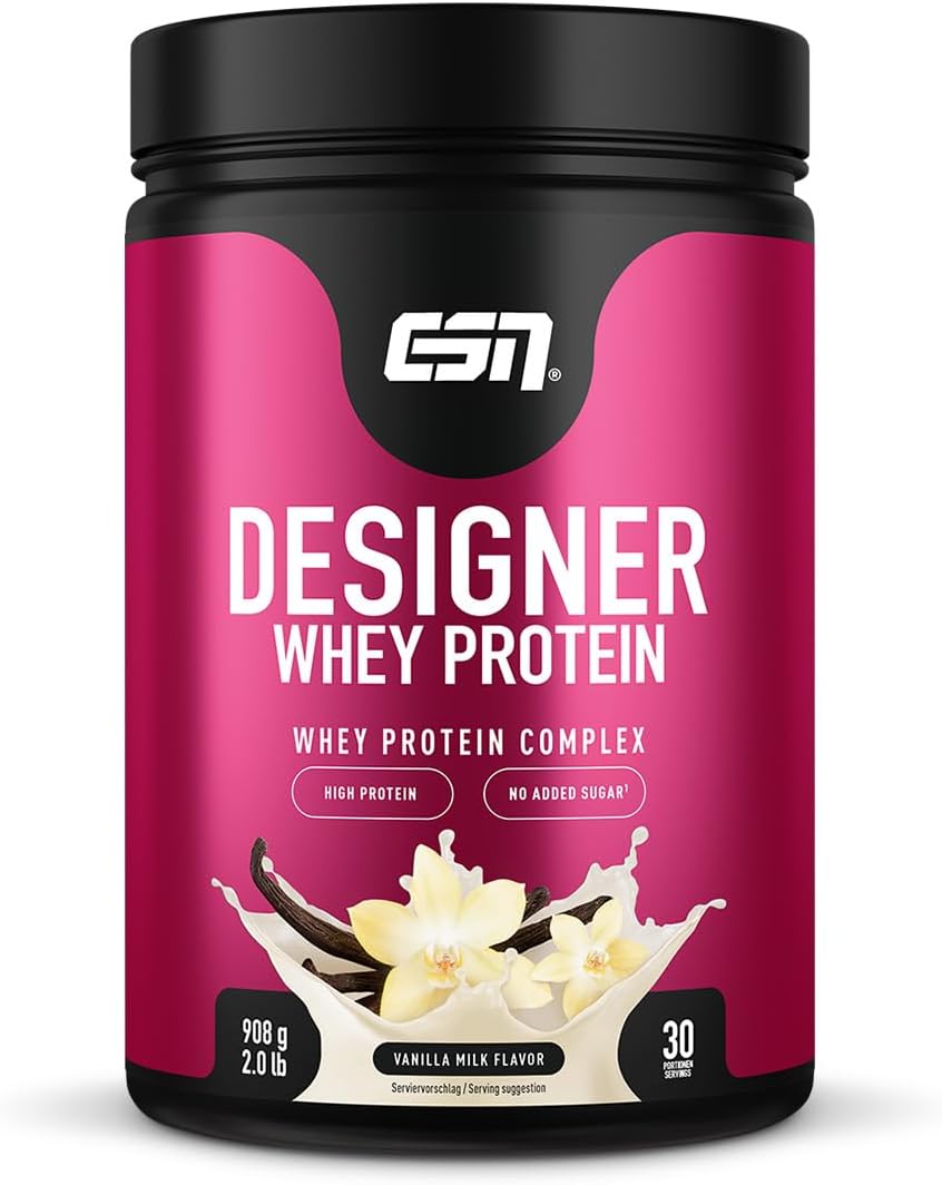 ESN Designer Whey Protein Powder, Vanillemelk, 908 g, 30 Porties, Poeder voor Spieropbouw en Herstel, Gemaakt in Duitsland, Laboratorium Getest