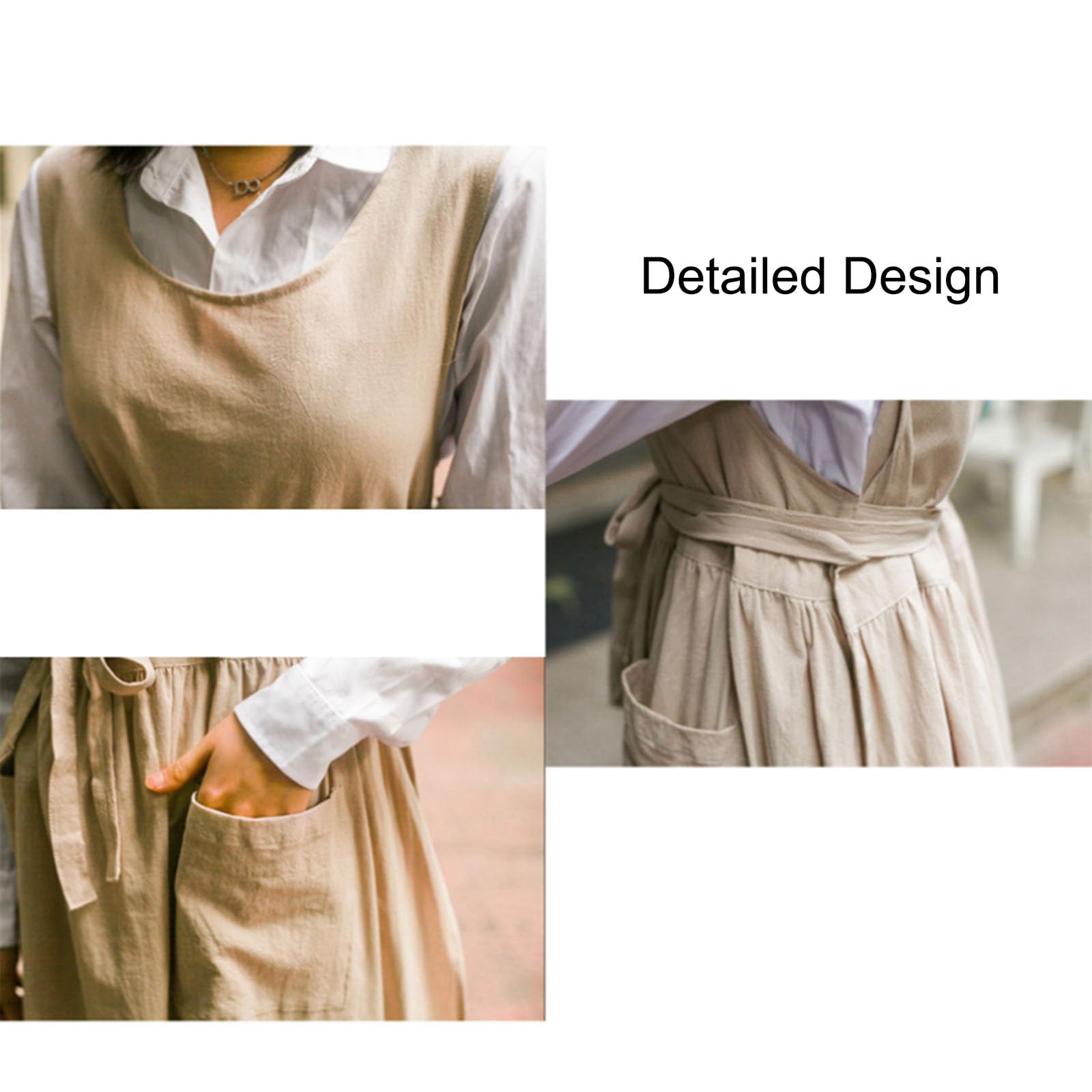 Damen Baumwollschürze Verstellbare Wasserdicht Kochschürze Mit 2 Taschen Für Koch, Küche, Zuhause, Restaurant, Cafe, Kochen, Backen, Gartenarbeit,Beige