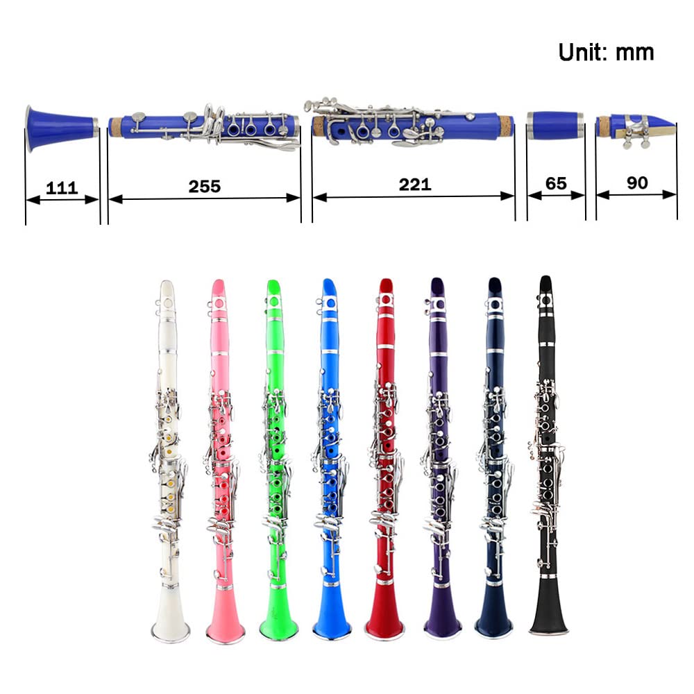 Klarinette ABS 17 Tonart bB Flach Sopran Binokularklarinette mit Reinigungstuch Handschuhe 10 Rohrblätter Schraubendreher Rohrblattetui Holzblasinstrument