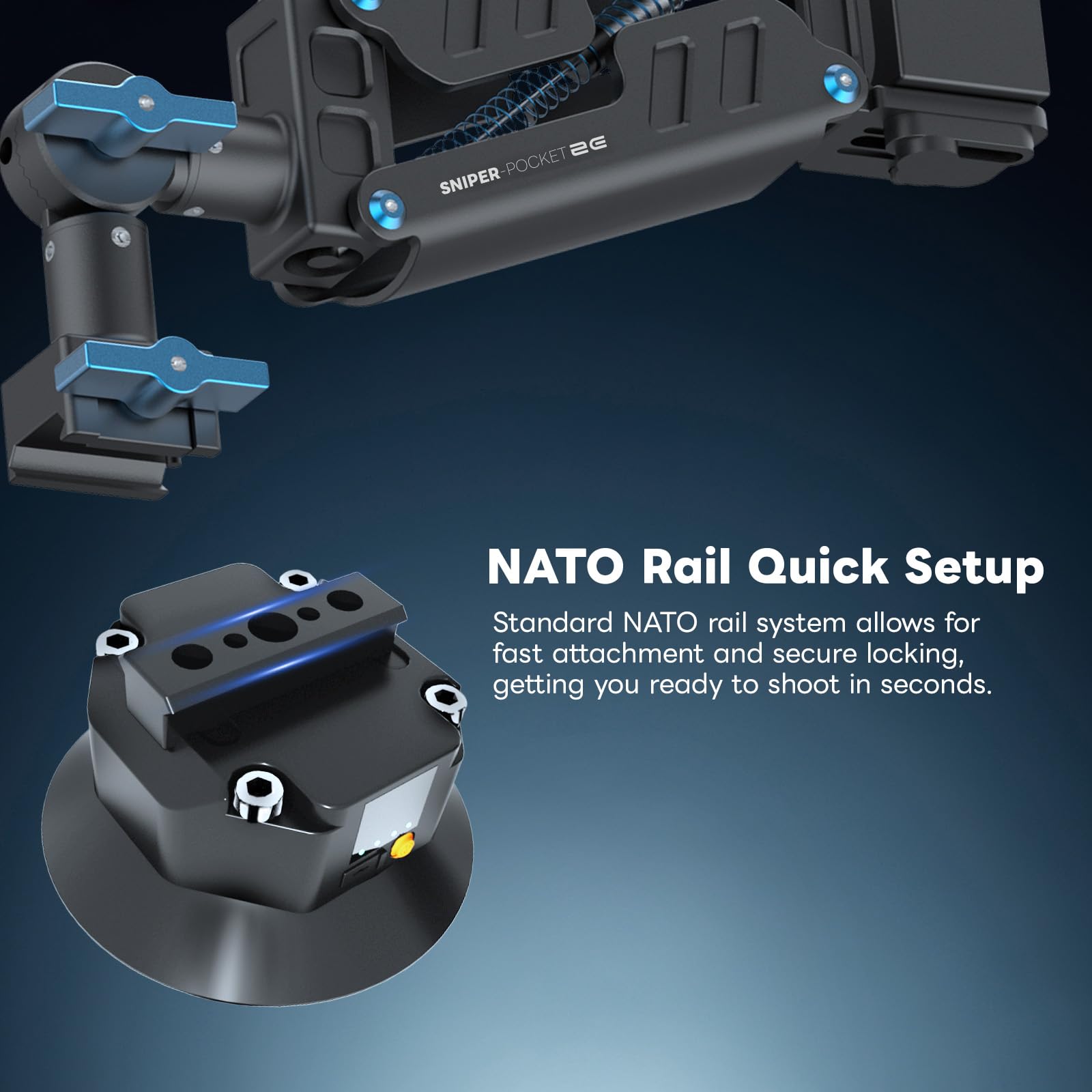 Elektrische Saugnapfhalterung für Osmo Pocket 3/4 – Auto Kamera Halterung mit Z-Achse Dämpfungsarm, 4,5" Vakuumsaugnapf, NATO-Schiene, Anti-Shake Arm für Actioncams & Dash-Aufnahmen | 4,5-Zoll Außenkamera Vakuumhalterung, NATO Rail und Anti-Shake-Arm für