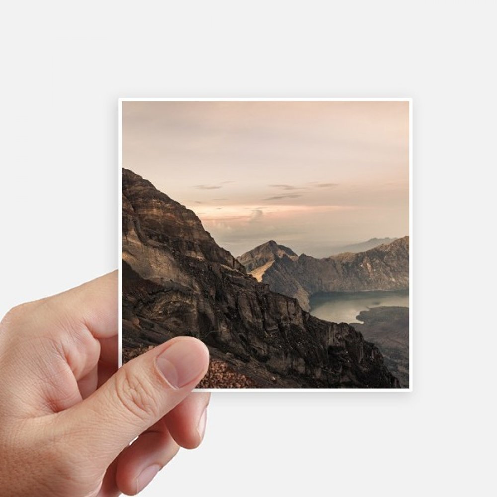 Autocollant carré montagne et lac 10cm lot de 8 stickers